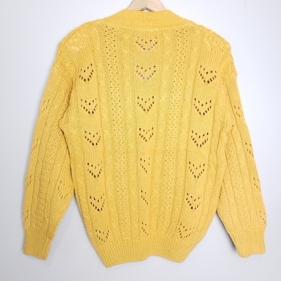 Vintage Wheat Yellow V-neck Cable Knit Sweater size Large - Picture 3 of 9